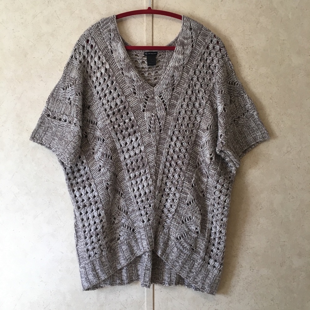 Gray Chunky Knit Dolman Crochet Sweater